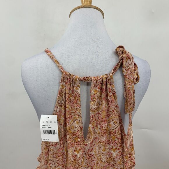 Lush Dress Womens L Large Rayon Paisley Print Sleeveless Smocked Halter Tie Neck - Picture 7 of 13